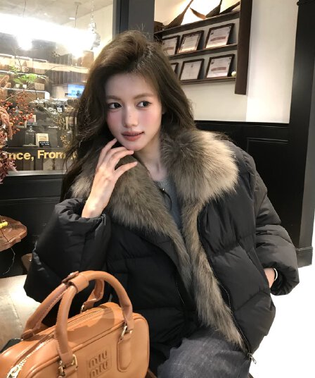 겨울 새로운 쇼트 스타일 아래 면화 의류 여성 모방 여우 모피 칼라 루즈핏 두꺼운 작은 키 한국 스타일 빵 외투
