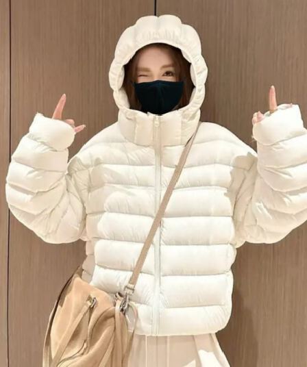 2026 새로운 슈퍼 잘 생긴 얇고 가벼운 갈비 살 아래 면화 의류 여성 후드 쇼트 스타일 보온 거북이 겨울 여성 코트