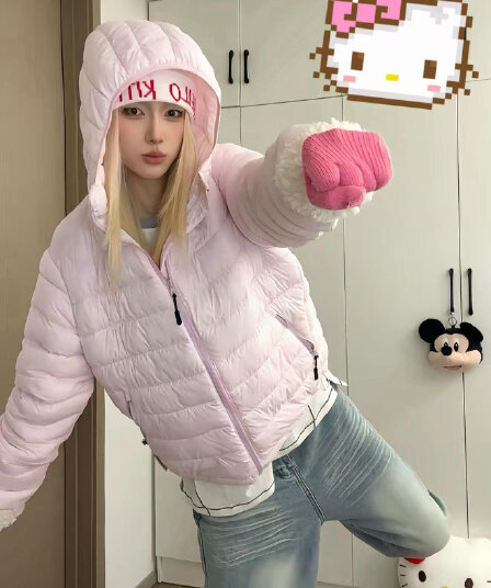 아래 면화 의류 여성 겨울 2026 새로운 얇고 가벼운 후드 작은 목화 진딧물 한국 스타일 루즈핏 패션 보온 면 옷 재킷