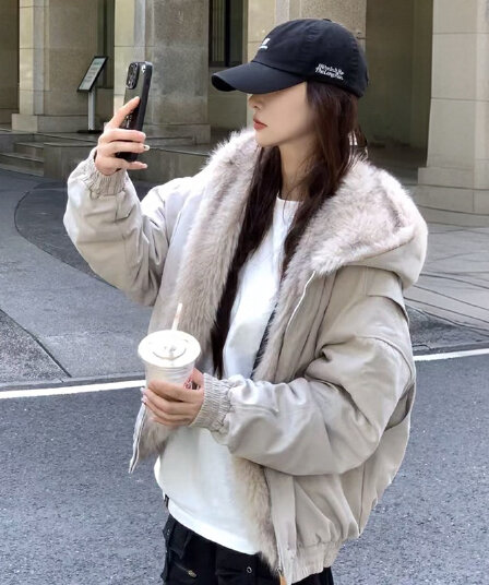 모피 칼라 좌 산 조각 재킷 면 의류 남녀 루즈핏 아메리칸 워크웨어 2026 새로운 재킷 털이 있는 겨울 보온