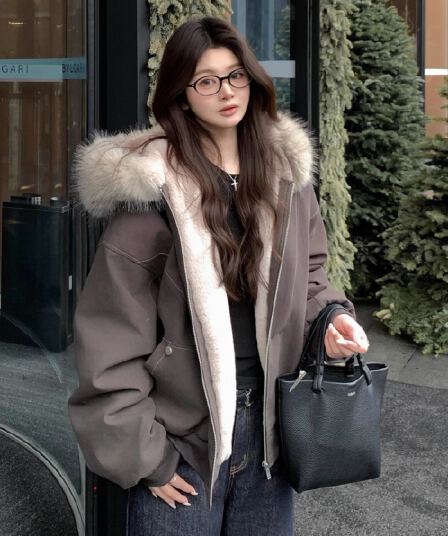 모피 칼라 좌 산 조각 재킷 면 의류 남녀 루즈핏 아메리칸 워크웨어 2026 새로운 재킷 털이 있는 겨울 보온