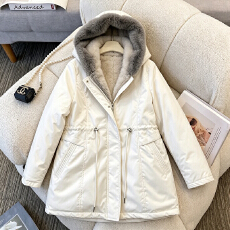 批发加绒派克服女冬季中长款连帽棉服<b class='q'>时尚</b>收腰加厚保暖宽松棉衣外套