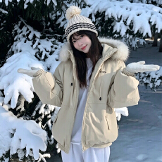 批发明星同款大毛领派克羽绒棉服女2026新款冬季保暖加厚工装棉袄外套