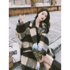 批发宽松茧型复古<b class='q'>格子</b>西装呢子外套女冬季2024新款短款小个子加厚毛呢