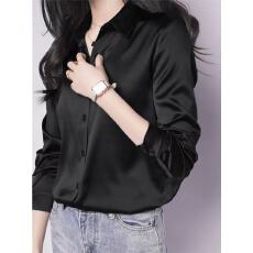 批发缎面衬衫<b class='q'>女士</b>长袖2025秋高级感修身气质<b class='q'>职业装</b>面试缎面桑蚕丝上衣