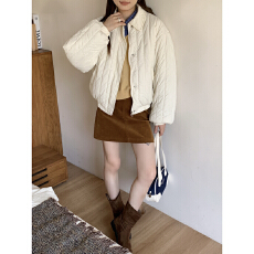 批发彩色织唛竖条纹理25秋冬翻领小个子轻盈棉服<b class='q'>甜美</b>韩版宽松棉衣外套