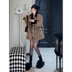 批发复古小香风西装外套女款秋冬加厚韩系气质宽松开<b class='q'>格子</b>夹棉加厚上衣