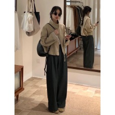 批发美式复古杏色立领飞行机车服外套女<b class='q'>春</b>秋小个子宽松棒球服夹克上衣