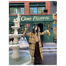 批发法式复古格纹呢子大衣<b class='q'>秋</b>冬季新款高级感宽松保暖中长款毛呢外套女