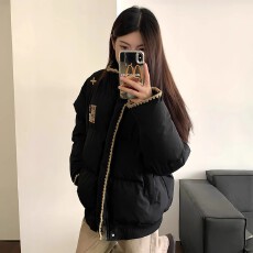 批发黑色棉服女2025新款冬季韩系小个子国潮情侣装加厚外套女款冬装