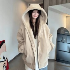 批发美式连帽座山雕<b class='q'>皮衣</b>棉服女冬季2025新款加厚保暖羊羔毛绒棉衣外套