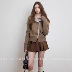 棕色立领拼接毛绒外套女冬季新款夹棉加厚保暖收腰小个子短款上衣
