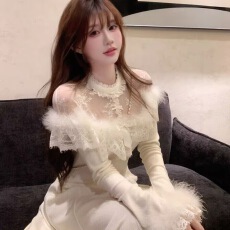 批发法式温柔风气质毛毛修身连衣裙女装2025秋冬新款收腰公主<b class='q'>礼服</b><b class='q'>长裙</b>