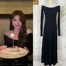 批发EIA一尧星河气质慵懒氛围千金感<b class='q'>连衣裙</b>设计感烫钻镂空长袖裙