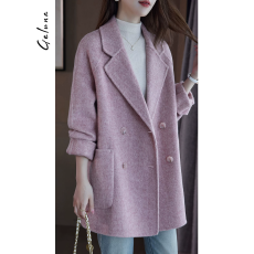 批发年轻款粉色双面零羊绒大衣女2025新款百搭休闲羊毛呢大衣显肤减龄