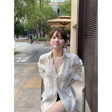 批发法式白色<b class='q'>亚麻</b>衬衫女夏季薄款宽松老钱风高端棉麻衬衣防晒上衣