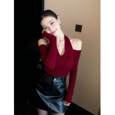 批发人棉260克打底衫女春季内搭性感辣妹挂脖露肩显瘦<b class='q'>长袖</b><b class='q'>t</b><b class='q'>恤</b>上衣