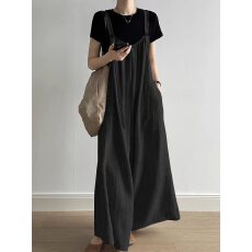 批发2026新棉麻系慵懒<b class='q'>背带</b>裤女夏新款垂感宽松休闲阔腿连体<b class='q'>长裤</b>子