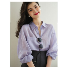 批发法式紫色<b class='q'>长袖</b>防晒<b class='q'>衬衫</b>女夏季2026<b class='q'>衬衣</b>高级感休闲别致上衣
