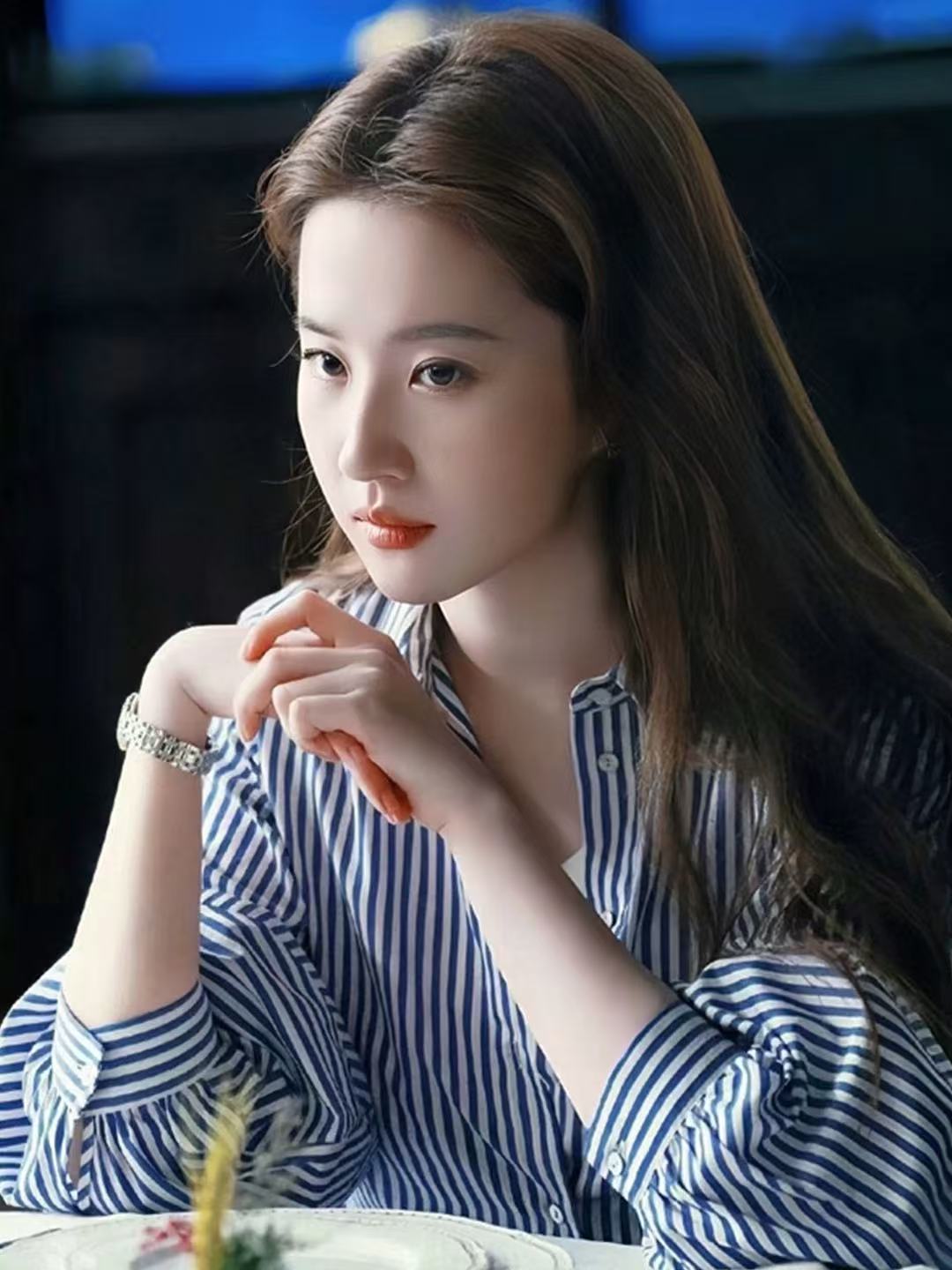 장미 ~ 중 이야기 리우 또한 필리핀 황색 또한 파이 같은 단락 블루 화이트 세로 줄무늬 출퇴근 긴팔 셔츠 스택 착용 디스플레이