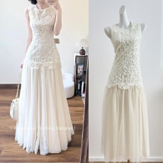 批发富家千金风<b class='q'>亮片</b>蕾丝<b class='q'>背心</b>连衣裙女生日礼服高级感气质收腰网纱长裙