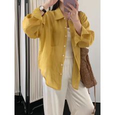 批发翻领单排扣长袖宽松<b class='q'>棉麻</b>衬衫防晒衫女装2026夏季薄款<b class='q'>上衣</b>