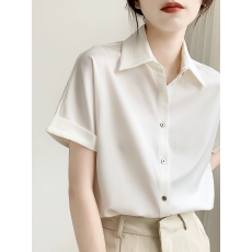 批发轻奢高级感醋酸缎面<b class='q'>衬衫</b>女士夏季短袖<b class='q'>职业</b>气质白<b class='q'>衬衣</b>法式垂感上衣