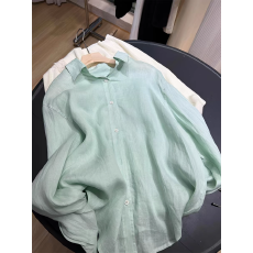 批发自留款~薄荷绿色苎麻衬衫女轻薄透气夏季<b class='q'>亚麻</b>防晒衫