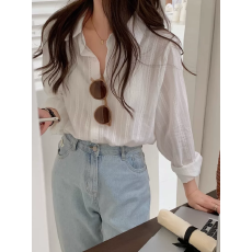 批发法式条纹防晒衬衫女2026新款纯棉设计感开衫衬衣夏款宽松上衣<b class='q'>外套</b>