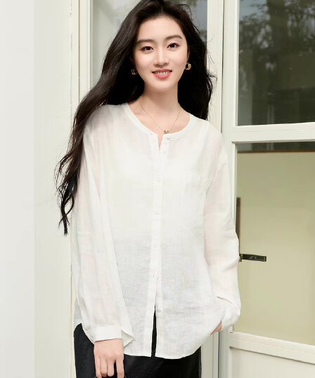 100 아마 2026 봄 여름 새로운 긴팔 셔츠 셔츠 루즈핏 자외선 차단 출퇴근 여성 s