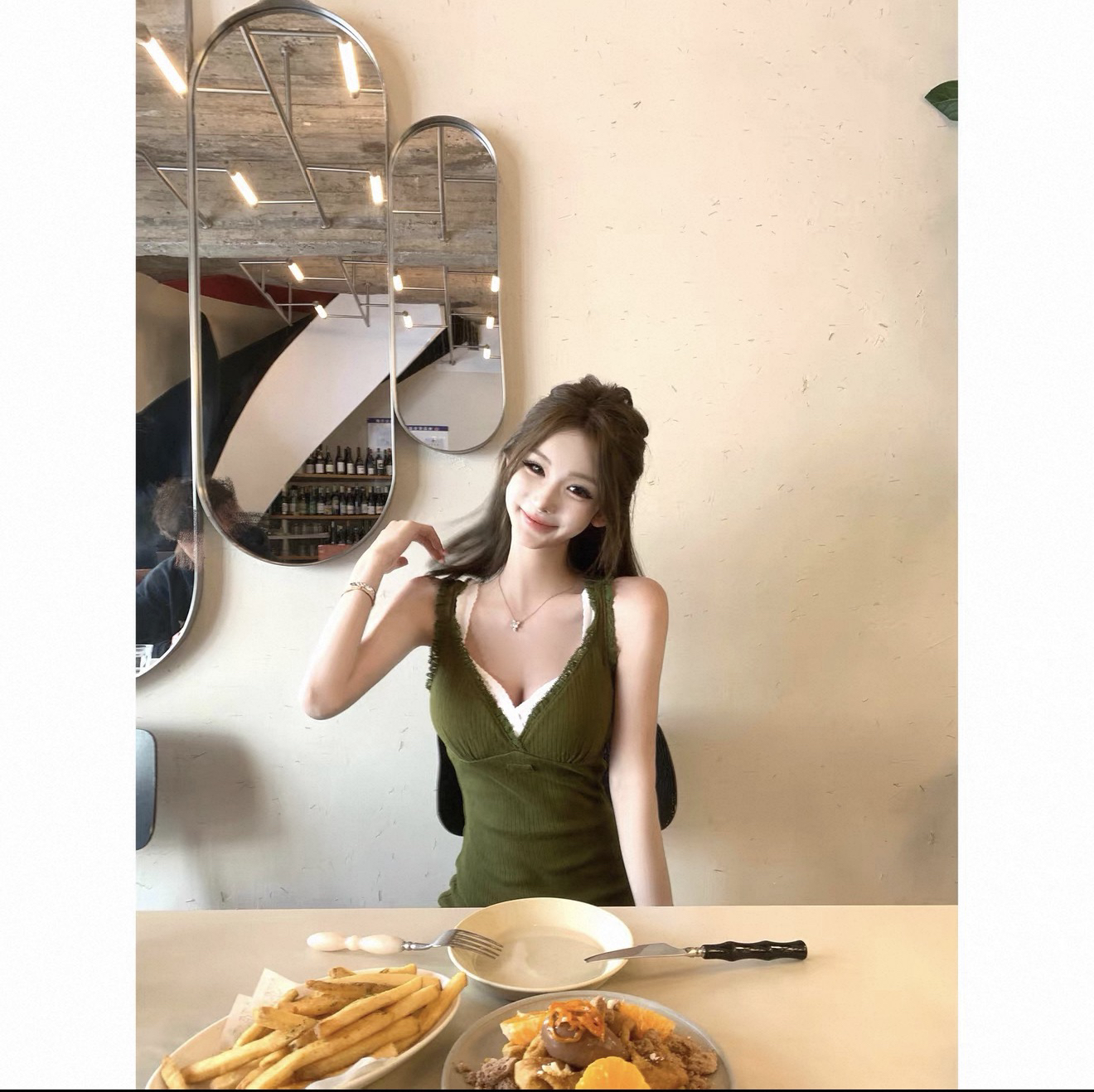 jmshop miu 부서 교과서 자카드 구덩이 기사 V넥 니트 미니 스커트 여성 순수한 욕망 섹시함 레이스 캐미솔