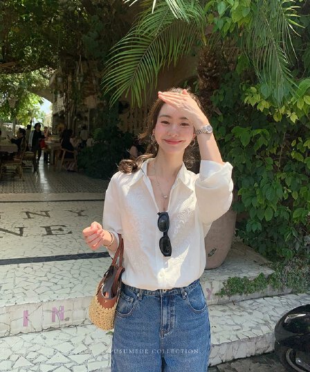 라이 경기 서울 아마 자수 여성 셔츠 느긋한 루즈핏 자외선 차단 긴팔 셔츠