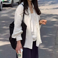 批发亚麻衬衫<b class='q'>女</b>夏季薄款松弛感防晒长袖上衣老钱风高智感棉麻衬衣外套