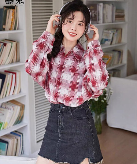 레트로 캐주얼 바람 격자 무늬 셔츠 여성 코트 2026 새로운 여름 얇은 스타일 자외선 차단 루즈핏 긴팔 맨위
