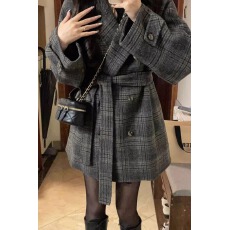 批发短款呢子大衣女新款<b class='q'>春</b>季格子毛呢外套高级感加厚西装韩系