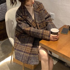 批发格子外套女2026年<b class='q'>春</b>季新款韩版复古洋气减龄小香风呢子外套女<b class='q'>春</b>秋