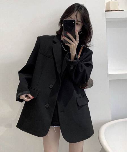 검정색 작은 양복 여성 코트 2026 봄 가을 새로운 고급 캐주얼 루즈핏 프로필 모양 정장