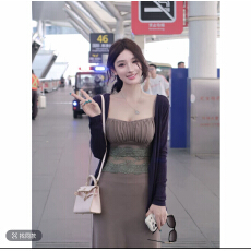批发WW定制轻氧韩女显瘦气质张元英<b class='q'>明星</b><b class='q'>同款</b>小众设计感开衫连衣裙