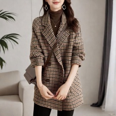 批发西装领<b class='q'>千鸟格</b>毛呢大衣女2026秋冬新款时尚高级感呢子中长外套女装
