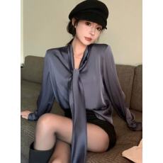 批发柔缎面氛围感衬衫内搭春秋<b class='q'>冬</b>季气质绝美漂亮衬衣设计感飘带上衣女