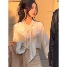 批发法式气质长袖蝴蝶结衬衣女早春新款宫廷风绸缎内搭设计感小众衬衫