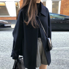 批发 法式气质复古翻领单排扣中长款毛呢外套