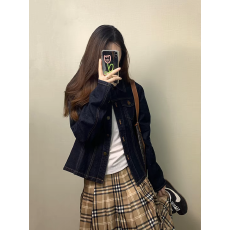 批发韩版复古显瘦深蓝色<b class='q'>牛仔</b>外套女2026年秋季新款宽松小个子百搭夹克