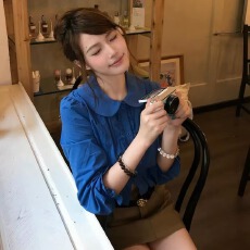 批发韩系穿搭一整套装女秋季新款克莱因蓝娃娃领短款上衣半身裙两件套