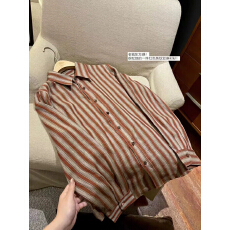 批发老钱风复古条纹翻领长袖衬衫女早秋新款休闲<b class='q'>百搭</b>宽松舒适轻薄衬衣