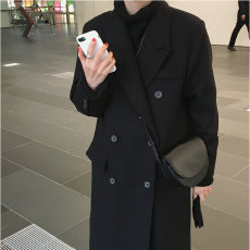 批发2026冬季<b class='q'>新款</b>双排扣西装领毛呢子大衣女中长款直筒黑色毛呢外套女