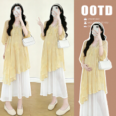 实拍孕妇法式温柔风绣花罩衫连衣裙2026夏新款气质吊带裙两件套