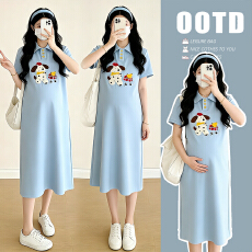 孕妇装夏季连衣裙2026新款时尚短袖刺绣Polo领棉裙子洋气时髦穿搭