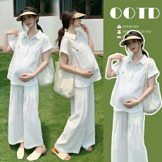 批发实拍孕妇装夏装防晒衬衫背心裙2026新款孕妇套装连衣裙两件套裙子