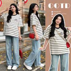 批发实拍<b class='q'>孕妇</b><b class='q'>条纹</b><b class='q'>T</b><b class='q'>恤</b>女2026新款夏季刺绣设计感小众潮牌休闲宽松上衣